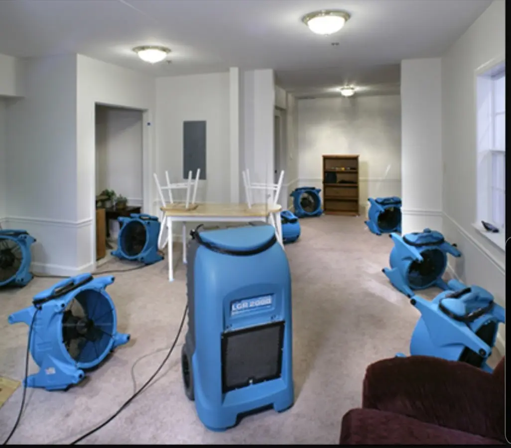 Air movers and dehumidifier setup for Water Damage Restoration in Grove City